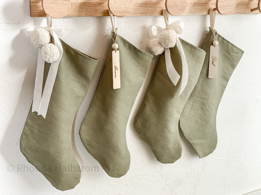 Christmas Sage Green Linen Stockings-Handmade