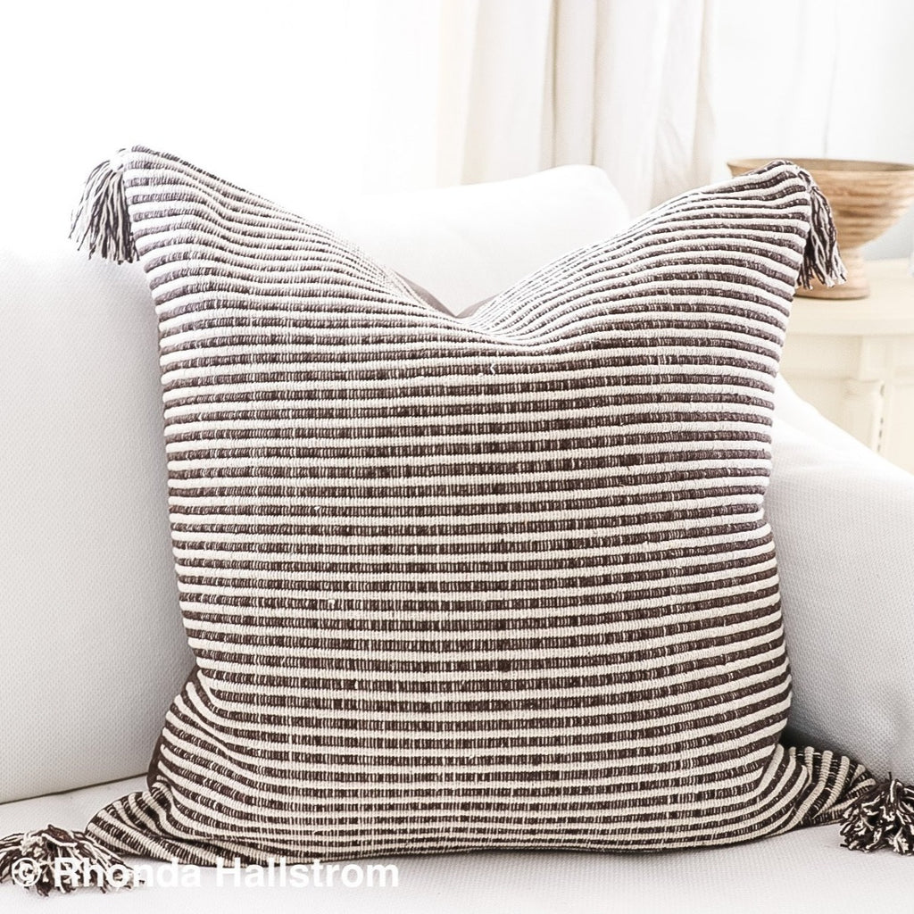 Dark Brown Woven Stripe Pillow 24”
