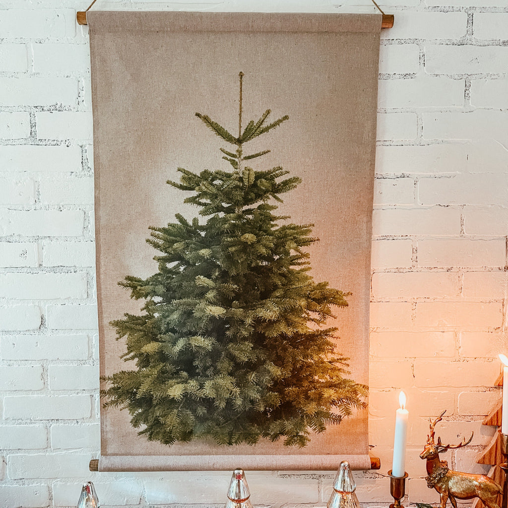 Large Canvas Pine Tree Wall Hanging with Rope