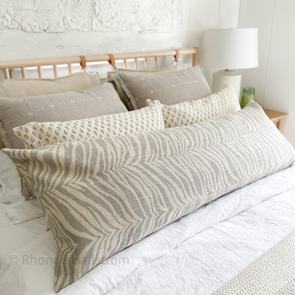 Custom Long Lumbar Pillow Grey Zebra Stripe 50”
