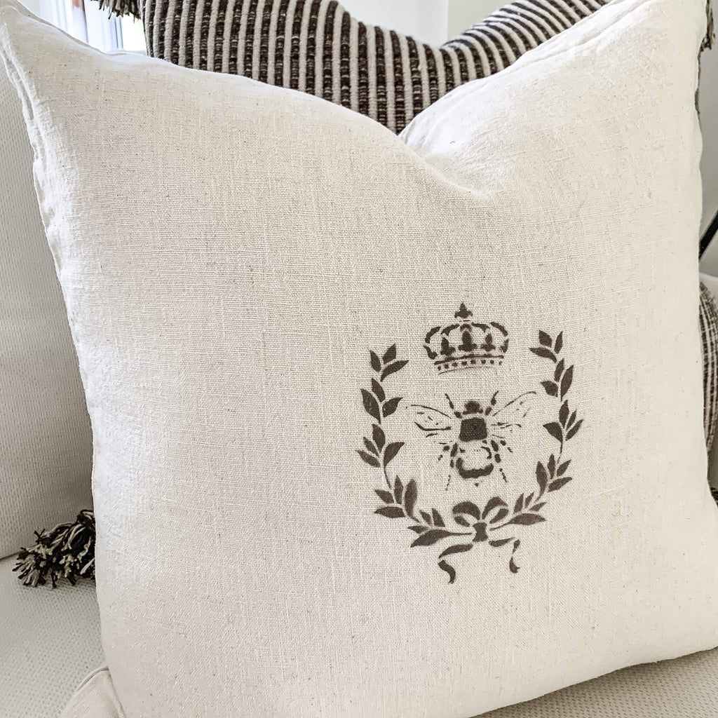White Linen French Queen Bee Pillow
