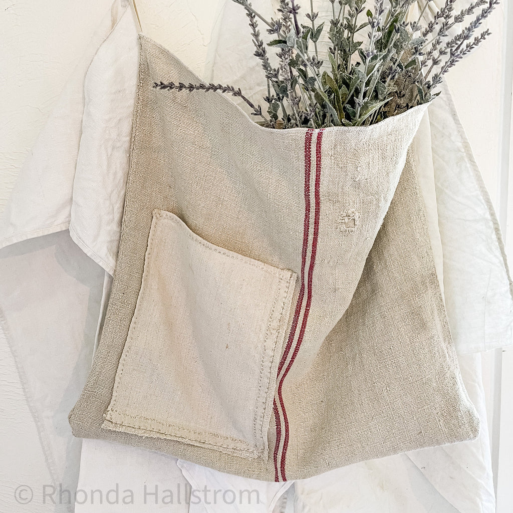 Antique Grain Sack Bag Red Stripe