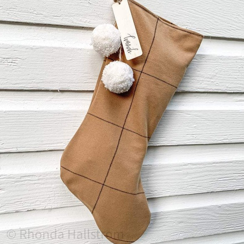 Personalized Wool Christmas Stockings/Rustic Farmhouse Plaid Family Stockings/Holiday Stockings/Tan Black Check Pendleton Wool