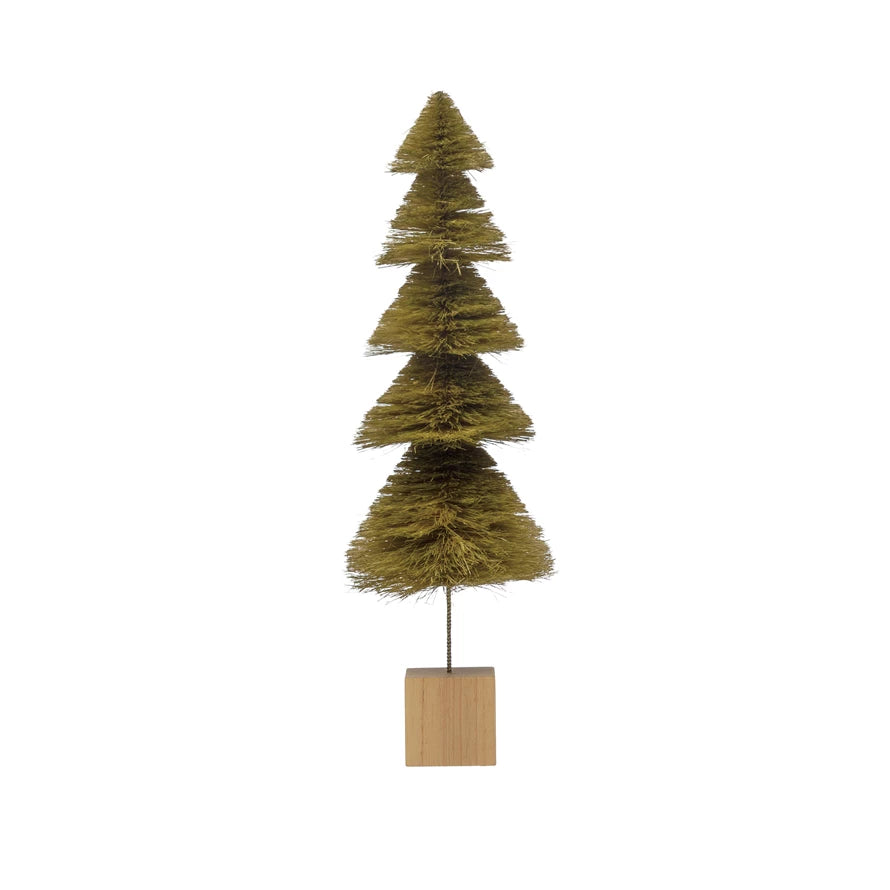 Sisal Bottle Brush Tree with Wood Base, Green Ombre