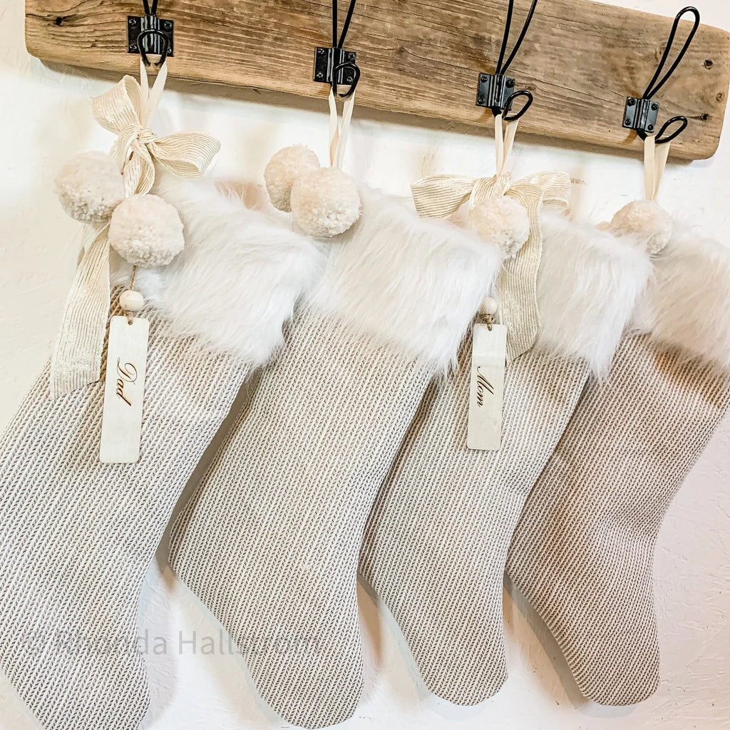 Set 4 White Fur Christmas Stockings
