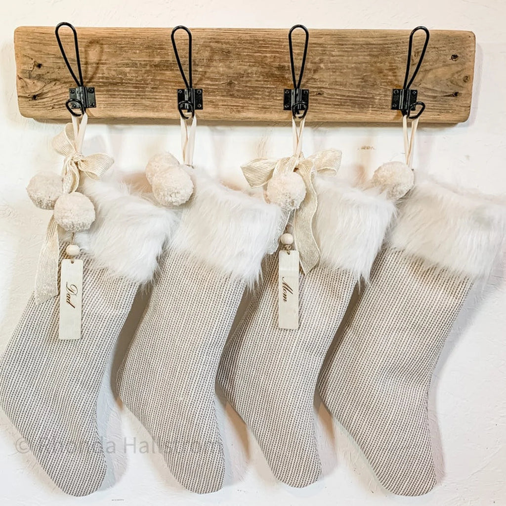 Set 4 White Fur Christmas Stockings