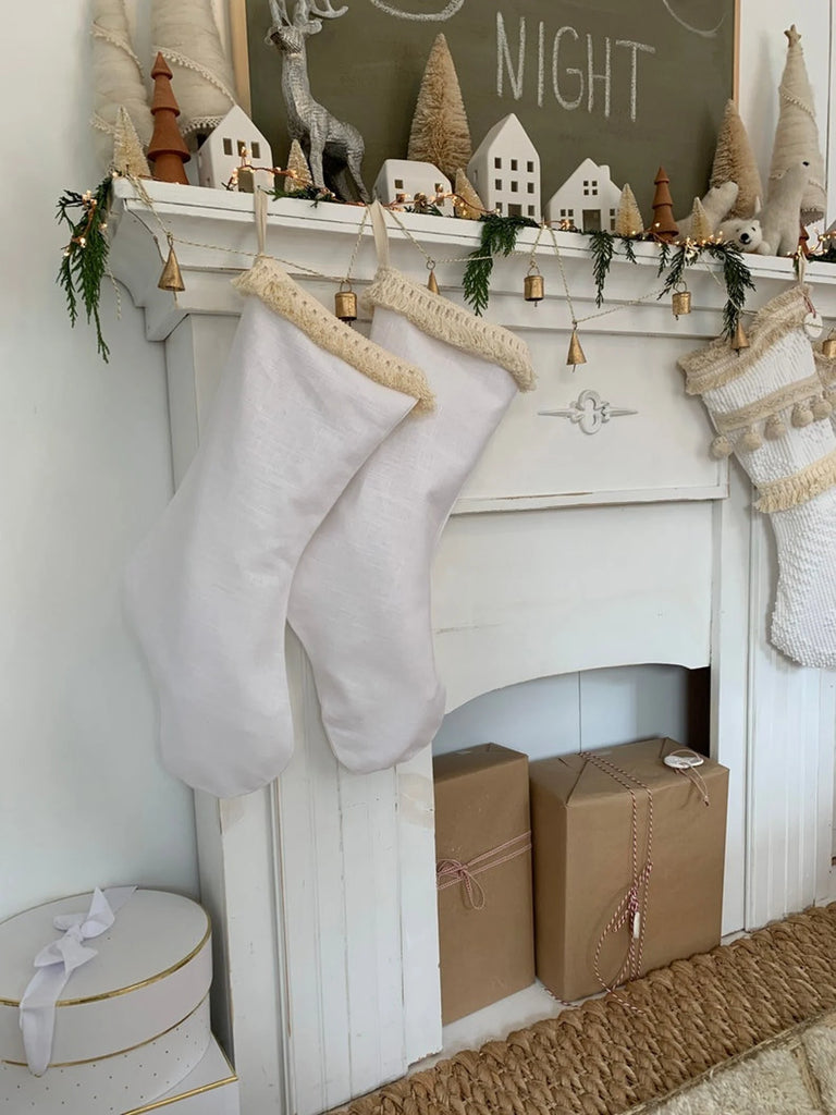 Set of 2 White Linen Stockings
