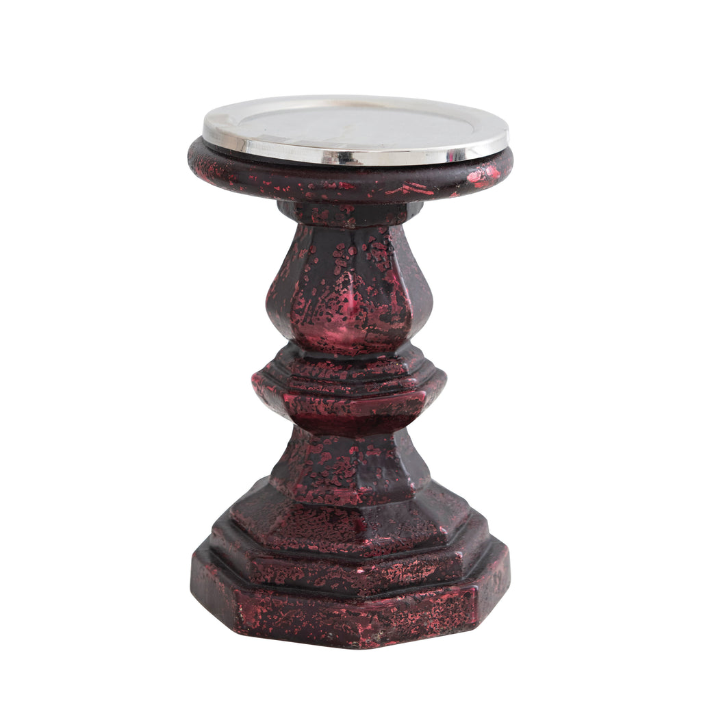 Mercury Glass Pillar Holder, Burgundy