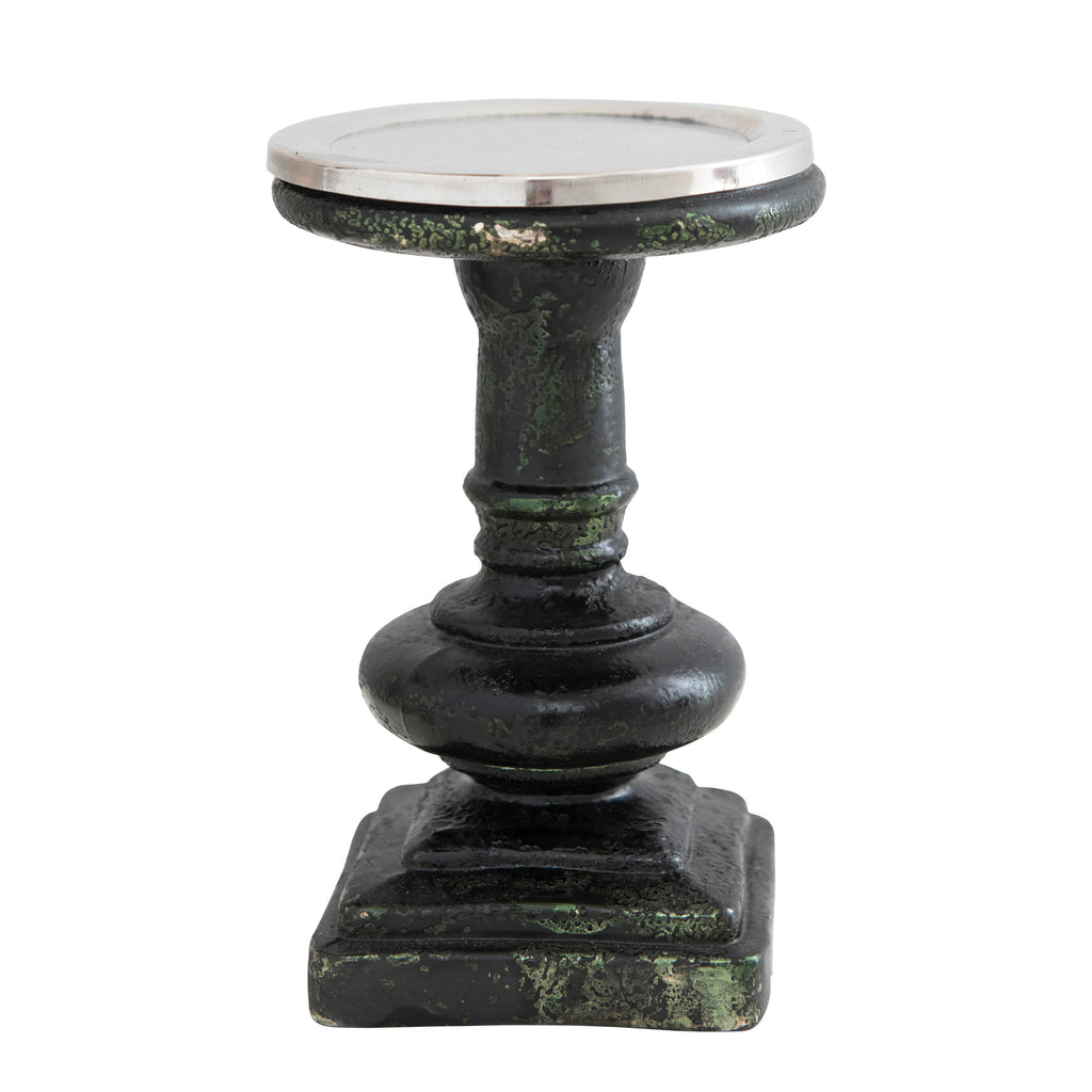 Mercury Glass Pillar Holder, Green