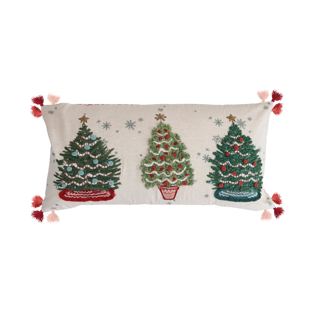 Cotton Printed Lumbar Pillow with Christmas Trees