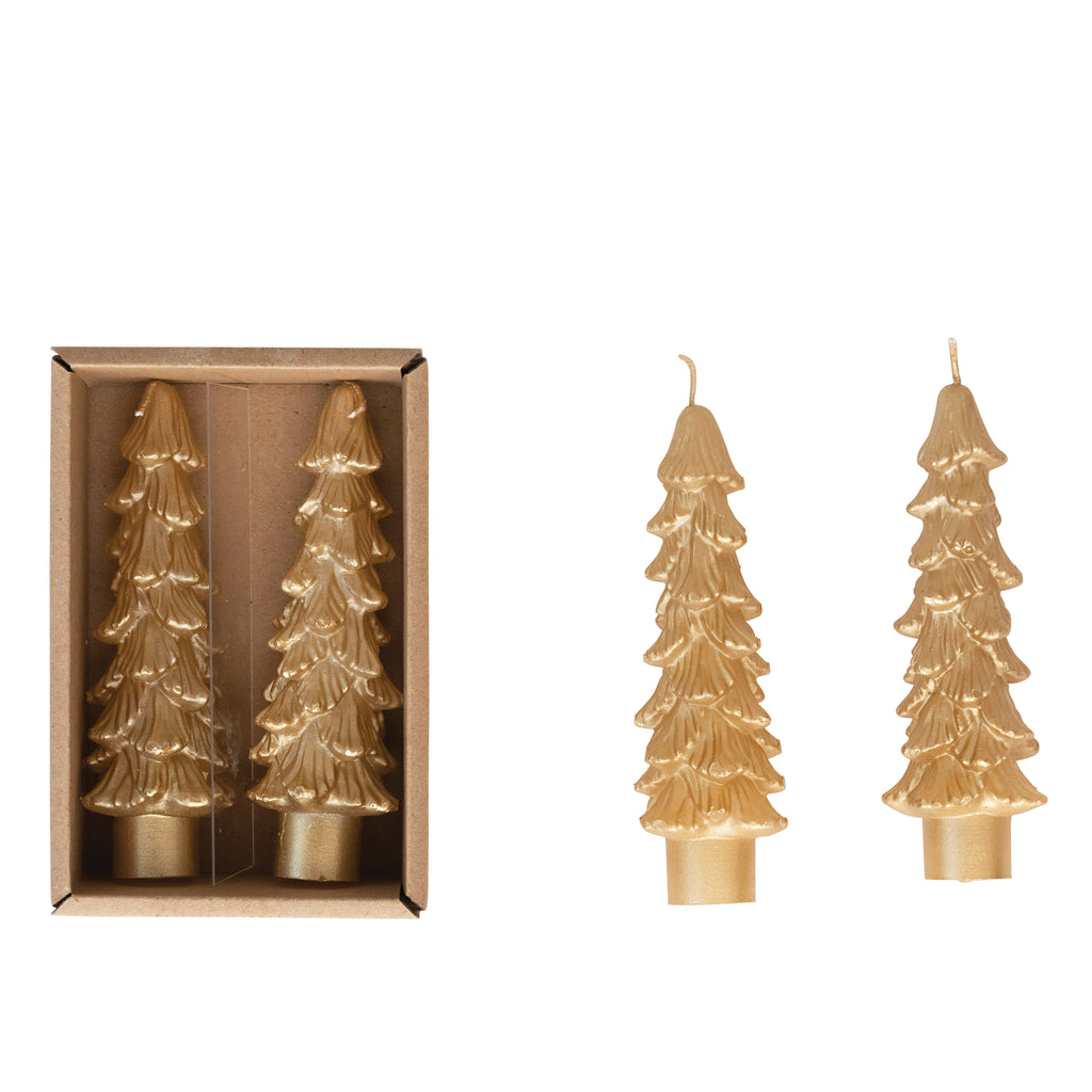 Unscented Tree Shaped Taper Candles In Box, Set of 2