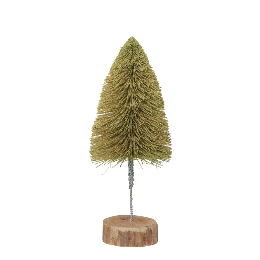 3" Round x 8"H Sisal Bottle Brush Tree with Wood Base, Light Green